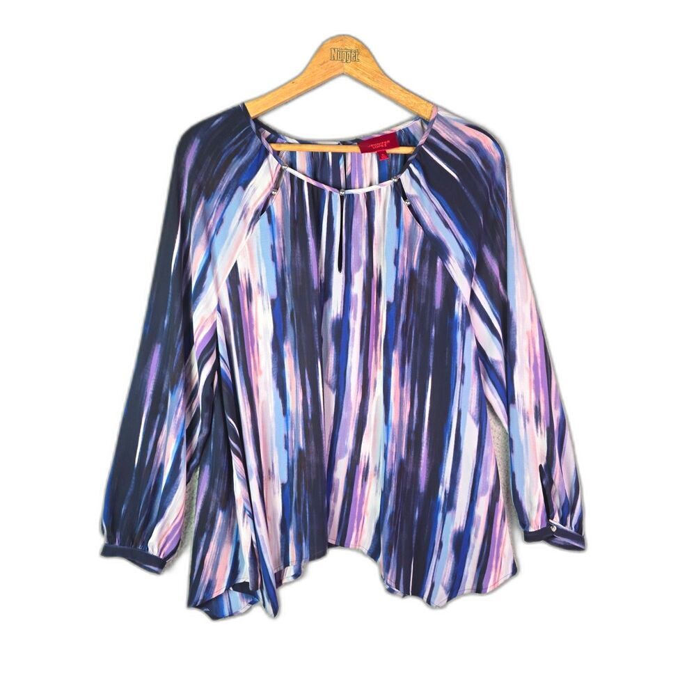Jennifer Lopez Abstract Stripe Blouse Blue Purple XL Silver Bead Neckline